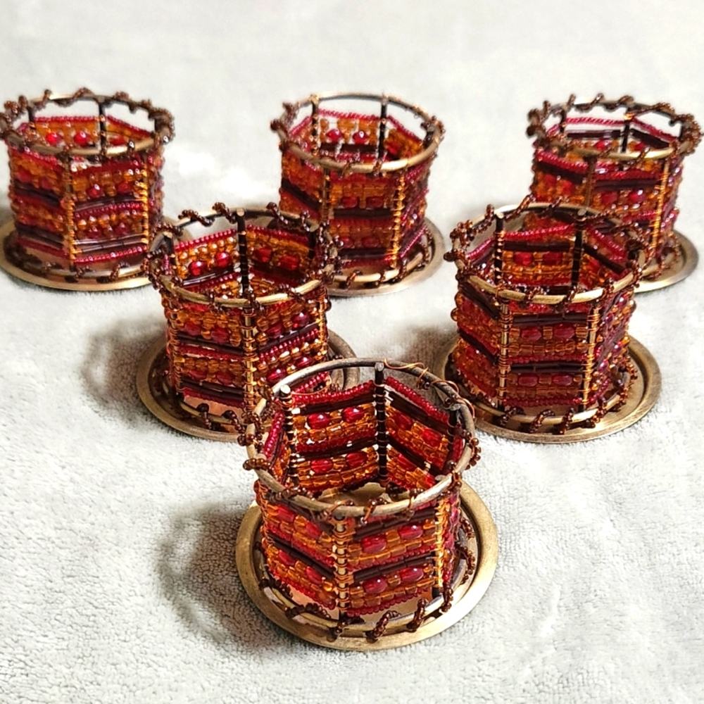 Partylite Moroccan Spice Beaded Tea Light/ Napkin Rings Set of 6 Pre-owned